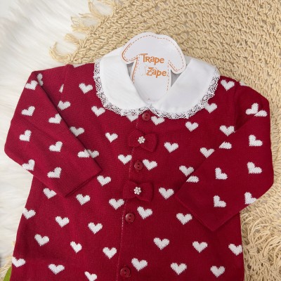   Saída de maternidade Lorena  Coração macacão- Vermelha